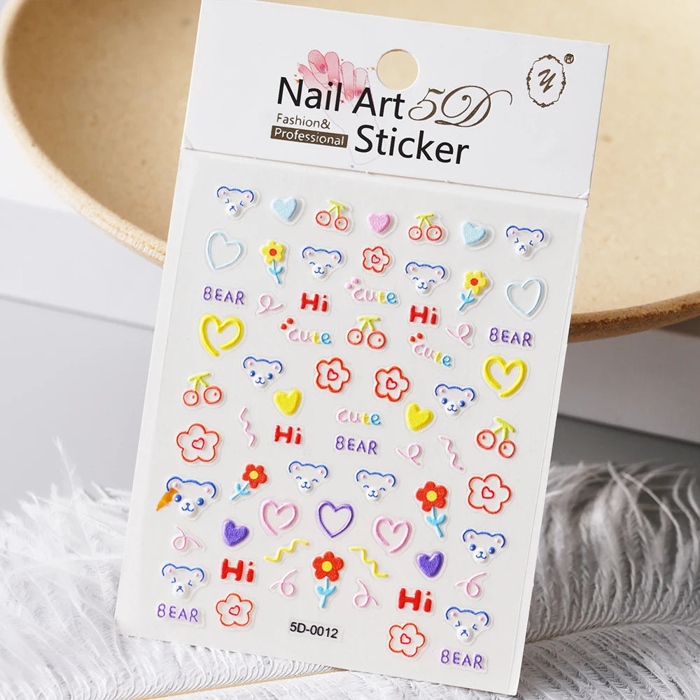 1pc 5D Relief Graffiti Nail art Aufkleber Kaninchen Hund Bär Bogen Nagel Aufkleber Cartoon Thema Selbst-Klebe Aufkleber für DIY Maniküre *