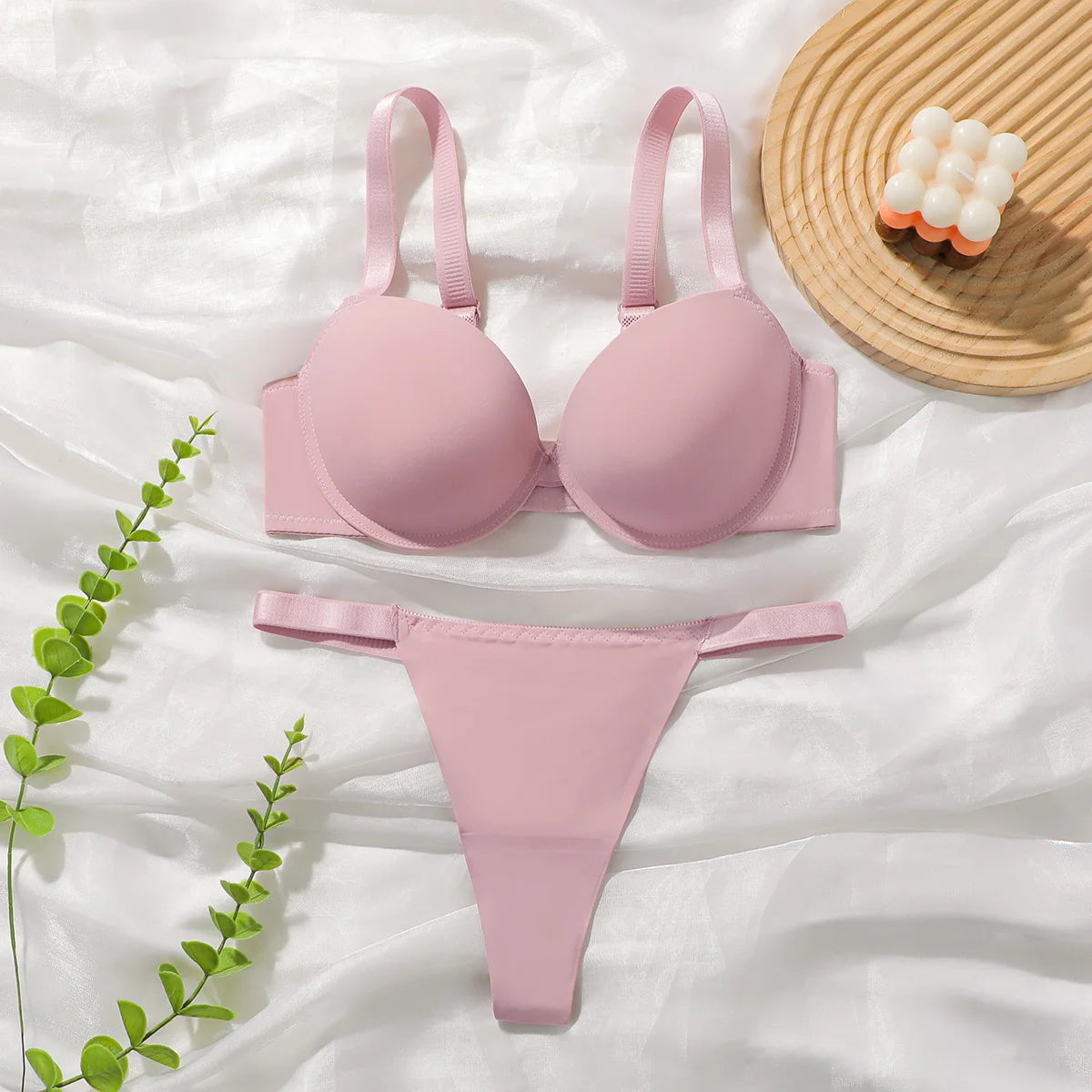 Verdicktes BH-Set mit Raffung und Platzen, einfarbiges Set, geeignet zum Tragen von sexy Damenunterwäsche mit kleinen Brüsten B2051