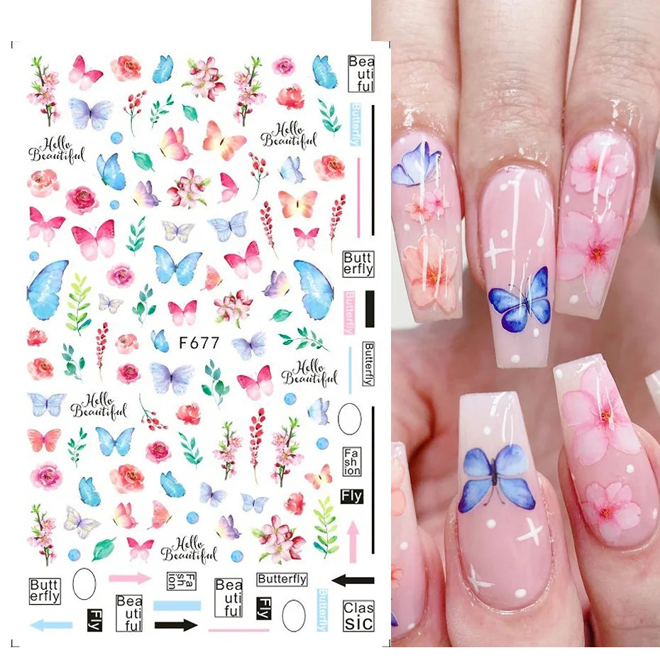 1PCS Schwarz Weiß Schmetterling Laser Nagel Aufkleber Y2K Nail art Dekoration Abstrakte Linien Bronzing Blumen Aufkleber Für Nägel
