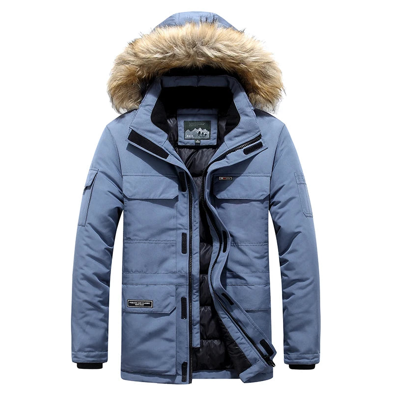 -30 grad Winter Unten Jacke Männer Unten Baumwolle Parkas Mantel Mid-länge Große Pelz Kragen Männlich Verdicken Mantel schnee Mantel Parka