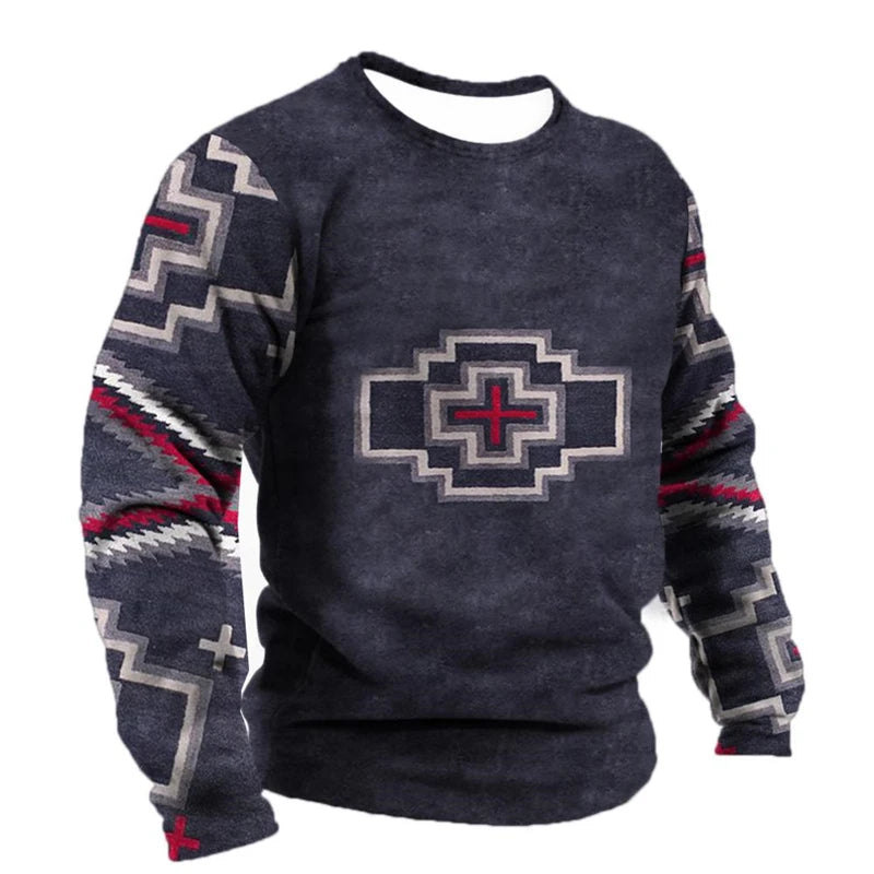 Vintage Ethnic Style Graphic Sweatshirts Spring Autumn Fashion Casual Long Sleeve 3D Printed Tops Loose Streetwear Mens Clothing