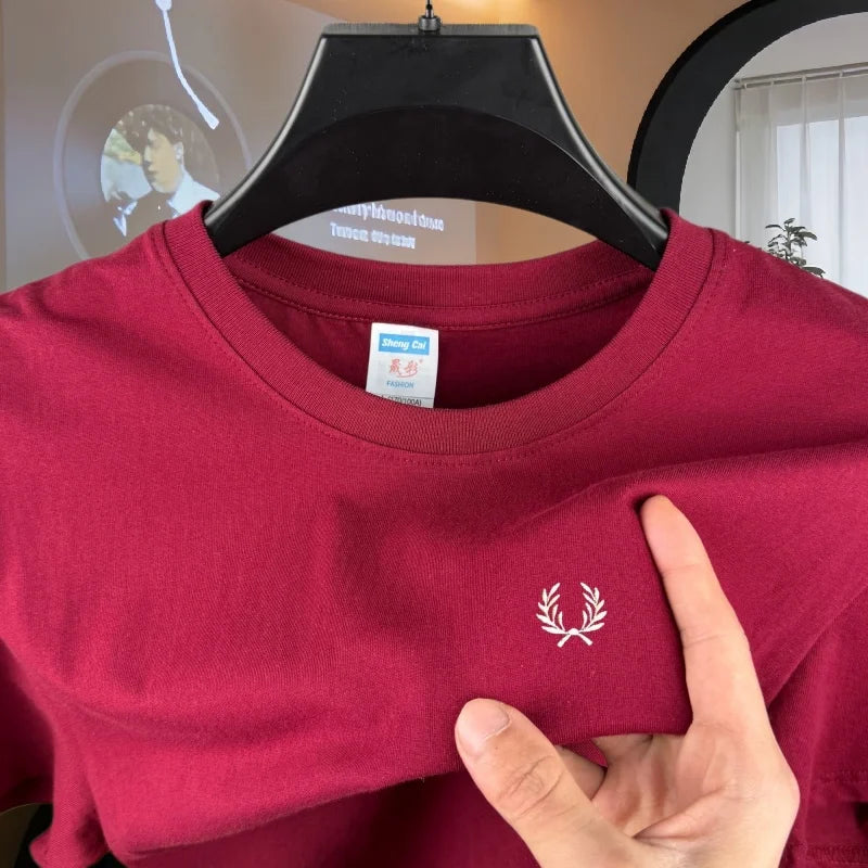 100% reine Baumwolle, hochwertiges Marken-Herren-T-Shirt mit Rundhalsausschnitt und kurzen Ärmeln, Sommermode, luxuriöses Weizen-Stickerei-Design, lässiges T-Shirt