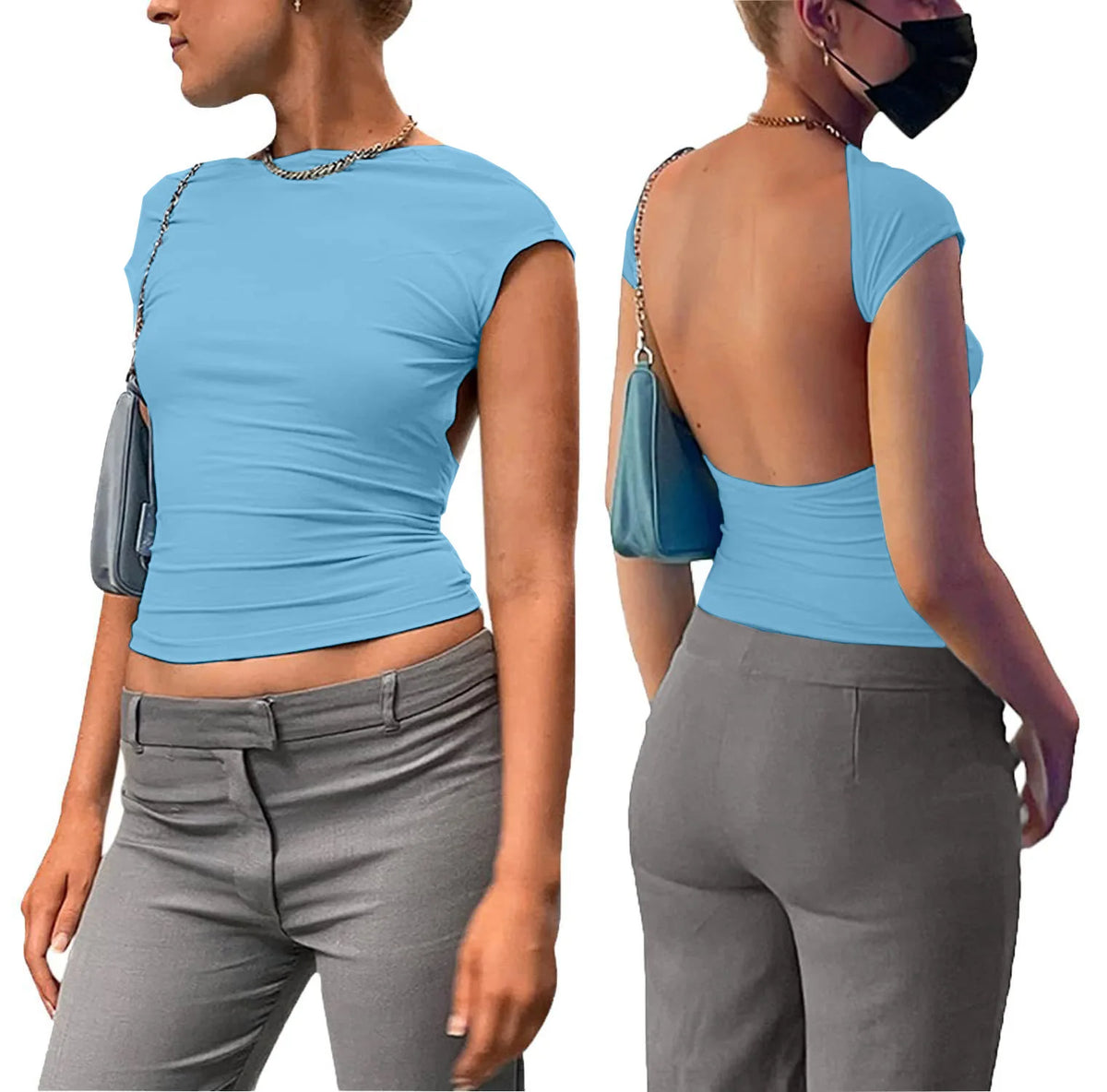 Y2K Frauen Sexy Oansatz kurzarm Bodycon T Shirt Mode Lässig Solide Street T Shirt 2023 Club party Backless T Shirt