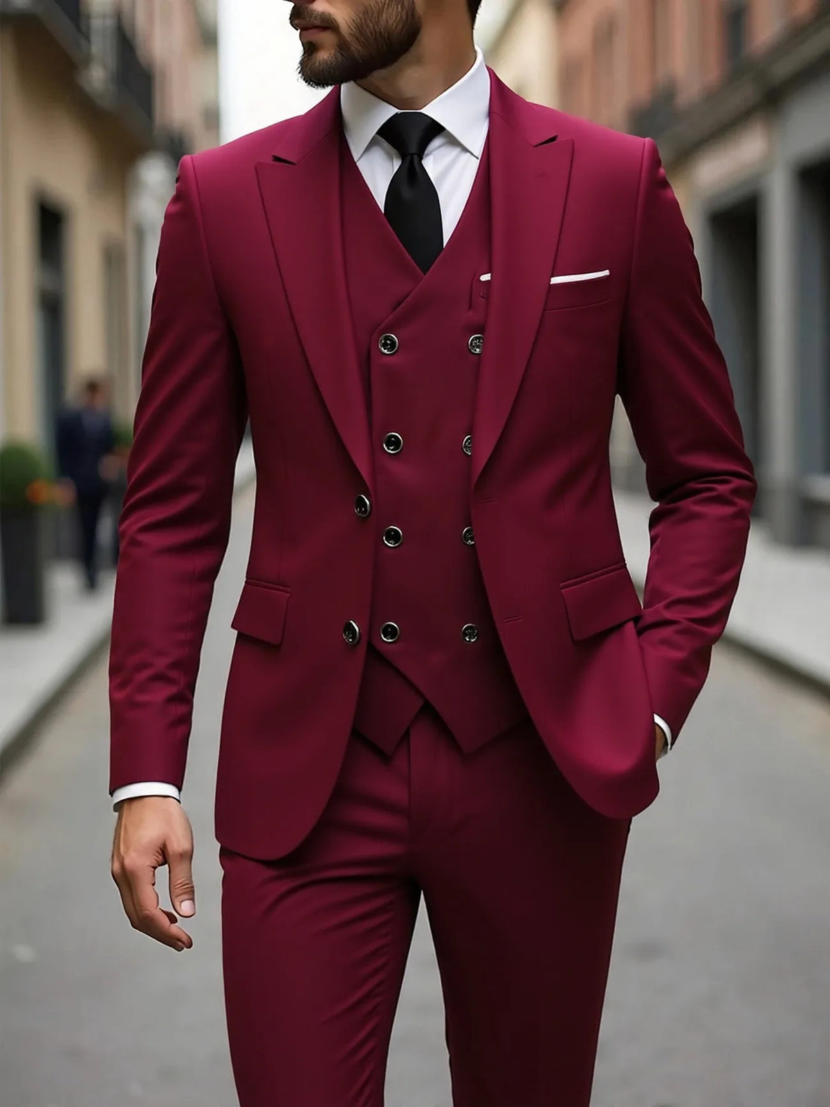 Klassische Hochzeitsanzüge Slim Fit für Bräutigam 3-teiliger Anzug für Trauzeugen Formelle Herrenanzüge für Geschäftsanlässe (Jacke+Weste+Hose)