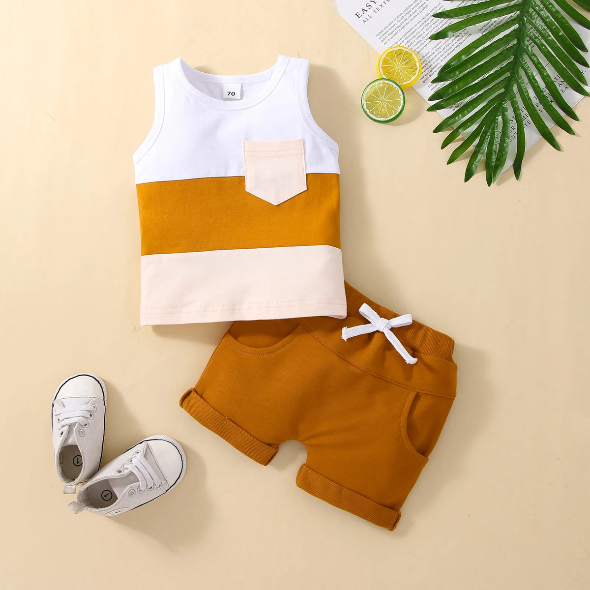 Infant Baby Jungen 2PCS Hosen Anzug, Sleeveless Patchwork Crew Tank Tees + Weiß Straps Kurze Hosen, kleinkind Jungen Casual Outfit