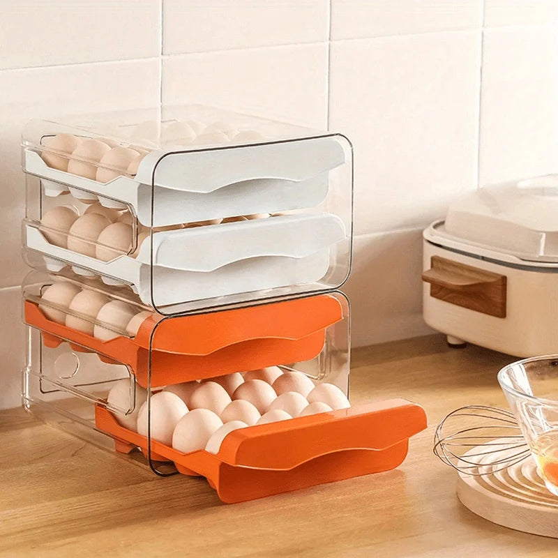 1pc Küche Ei Lagerung Box Kühlschrank Frische Kunststoff 2-Schicht Schublade Typ Große Kapazität Lagerung Hause Küche Organizer rack