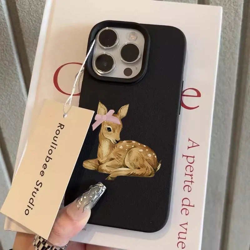 Hirsch Lichee Muster Einfache Retro Handyhülle für iPhone 17 16 15 14 13 12 11 Pro Max XS XR 16 Plus stoßfeste Candy Bumpper Cover