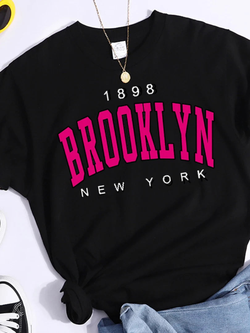 2024 neue Sommer Frauen T Shirt 1898 Brooklyn New York Print Kurzarm T-Shirts Warme Casual Street Hip Hop Y2k Kleidung Tops