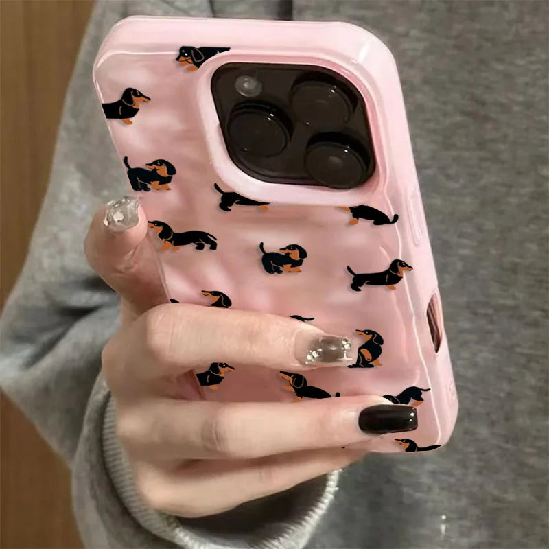 Weiche Silikon-Handyhülle mit Dackel-Muster für iPhone 17 Air 16 15 13 14 12 11 Pro Max Plus 16E 17 Pro Falten-Textur-Abdeckung