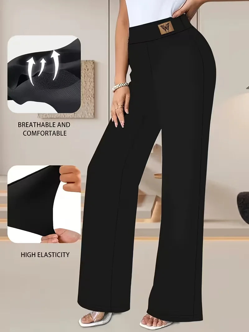 Gerade Damenhose mit hoher Taille, Schmetterlings-Design, weites Bein, schmale Passform, gerade geschnittene Stretch-Jeans, elegante modische Leggings