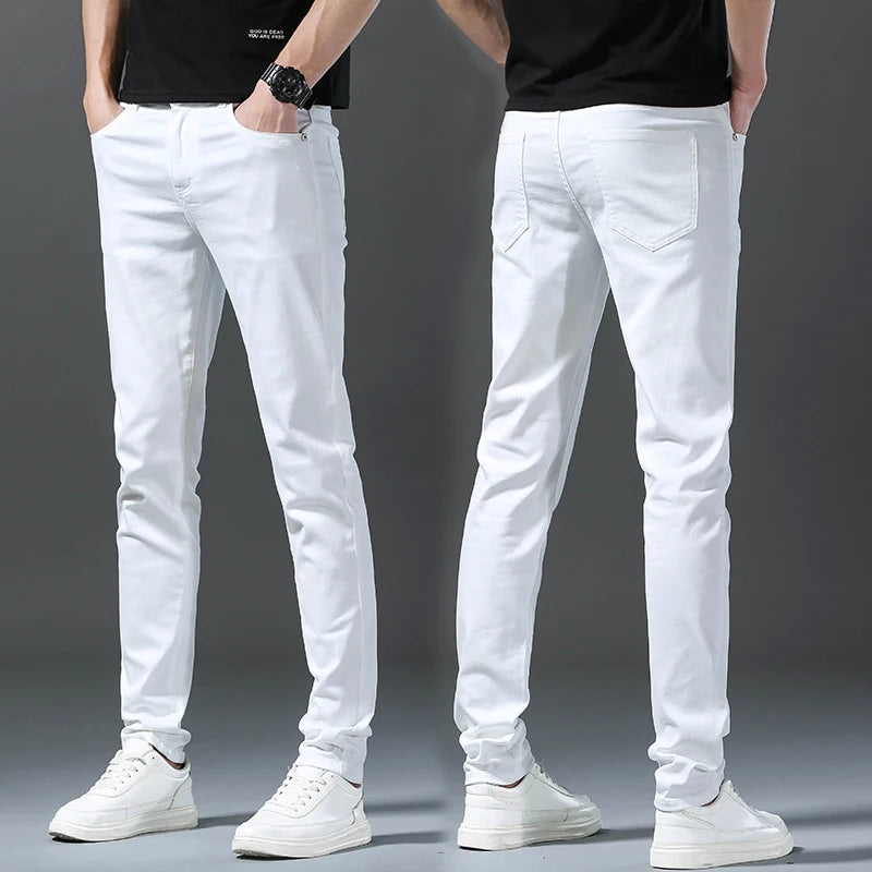 2023 Herbst neue weiße Herren jeans gerade schlanke einfarbige lässige Jeans hose klassische männliche Marken kleidung Hose