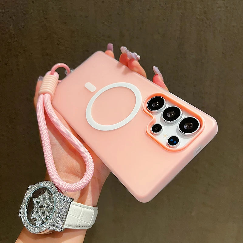 Candy Farbe Matte Für Magsafe Lanyard Weiche Telefon Fall Für Samsung Galaxy S24 FE S25Edge S22 S23 FE Plus S25 Ultra magnetische Abdeckung