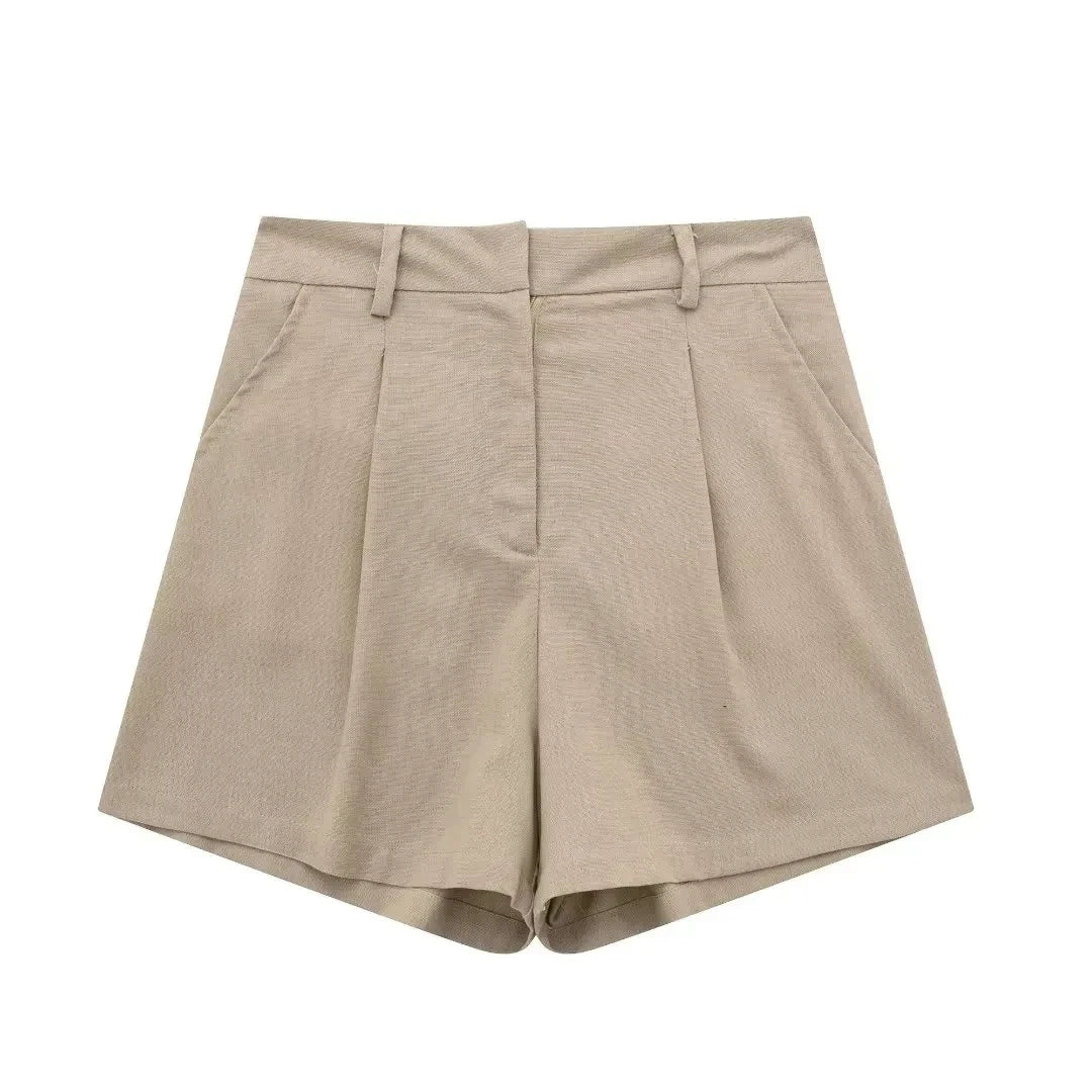 HH Frauen Hose Sets Vintage Solide Einreiher V-ausschnitt Weste Tops + Schlank Zipper Fly Shorts Sommer Büro Dame Anzug