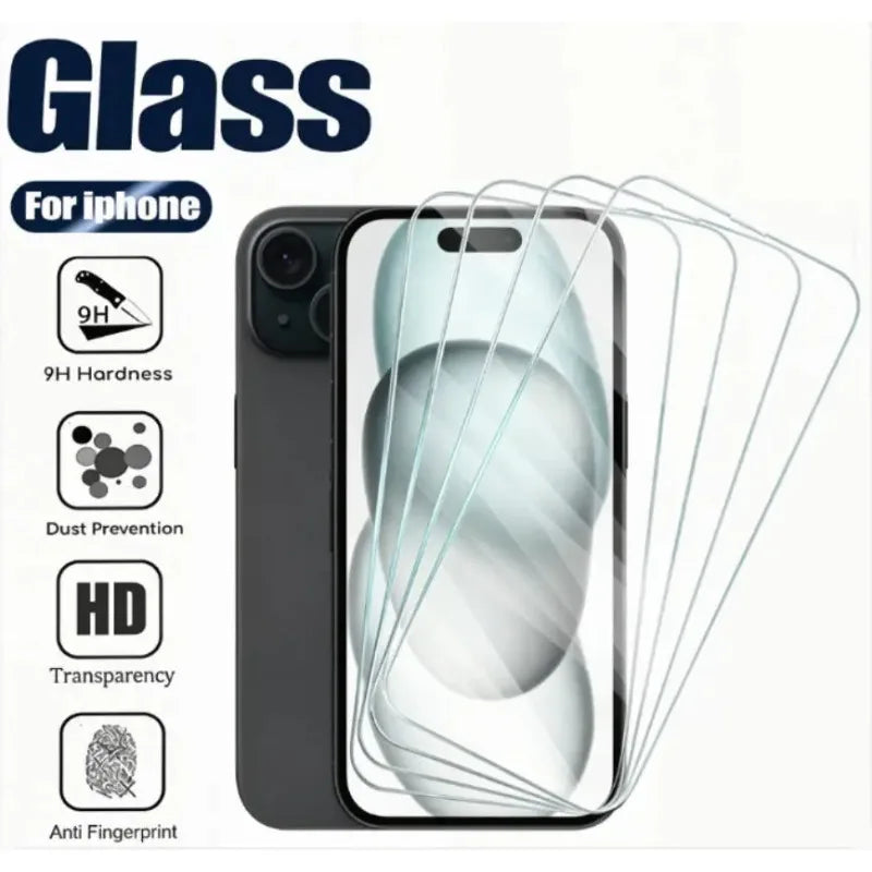 4 Stück Panzerglas für iPhone 17 16 15 Pro Max 14 Plus 12 13 Mini XS X XR 11 8 7 Schutzabdeckung Glas Displayschutzfolie