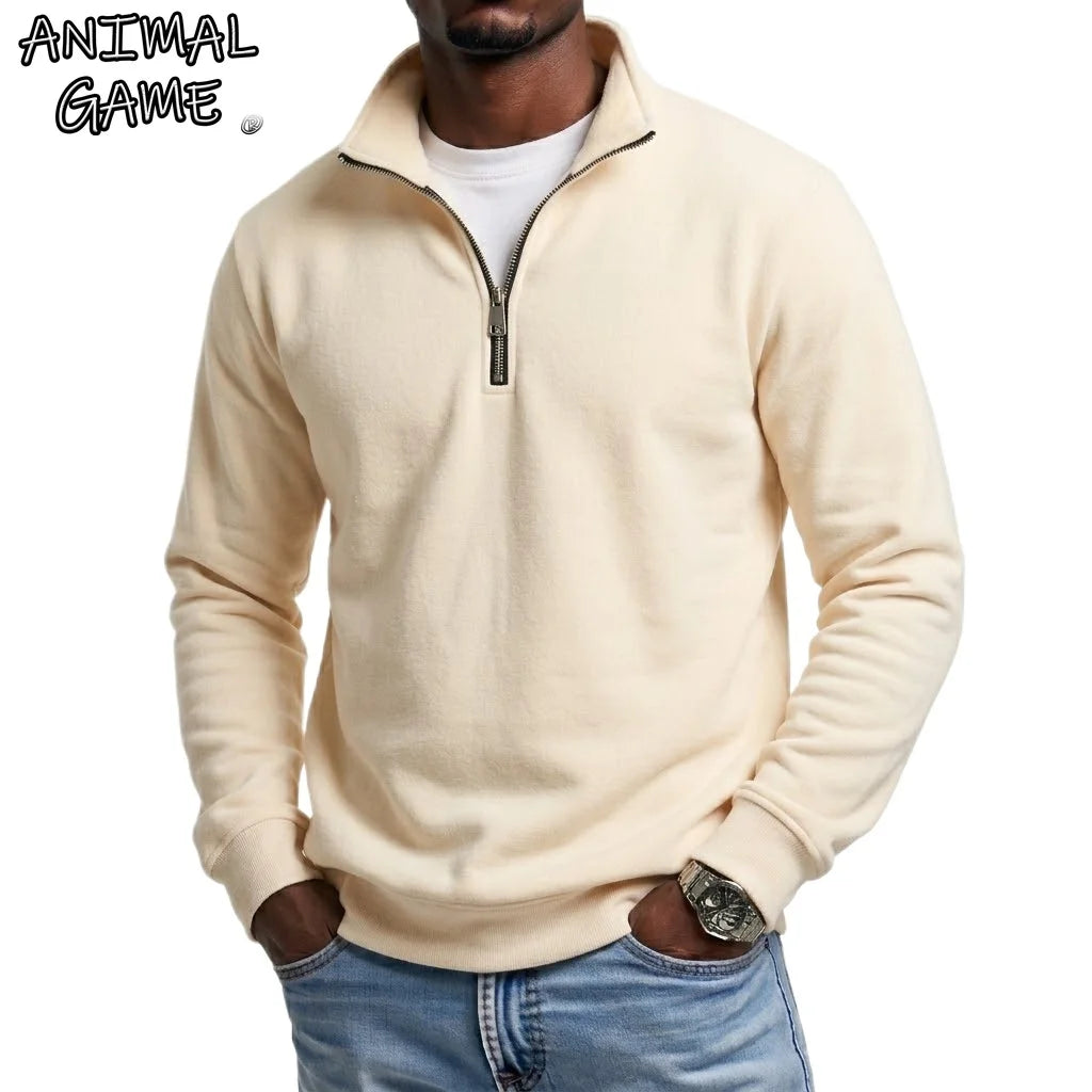 Outdoor Herren Reißverschluss-Sweatshirts Frühling Viertel-Zip Pullover Halb-Reißverschluss Kapuzenpullover für Männer Gym Herbst Einfarbiger Herren-Sweatshirt-Mantel