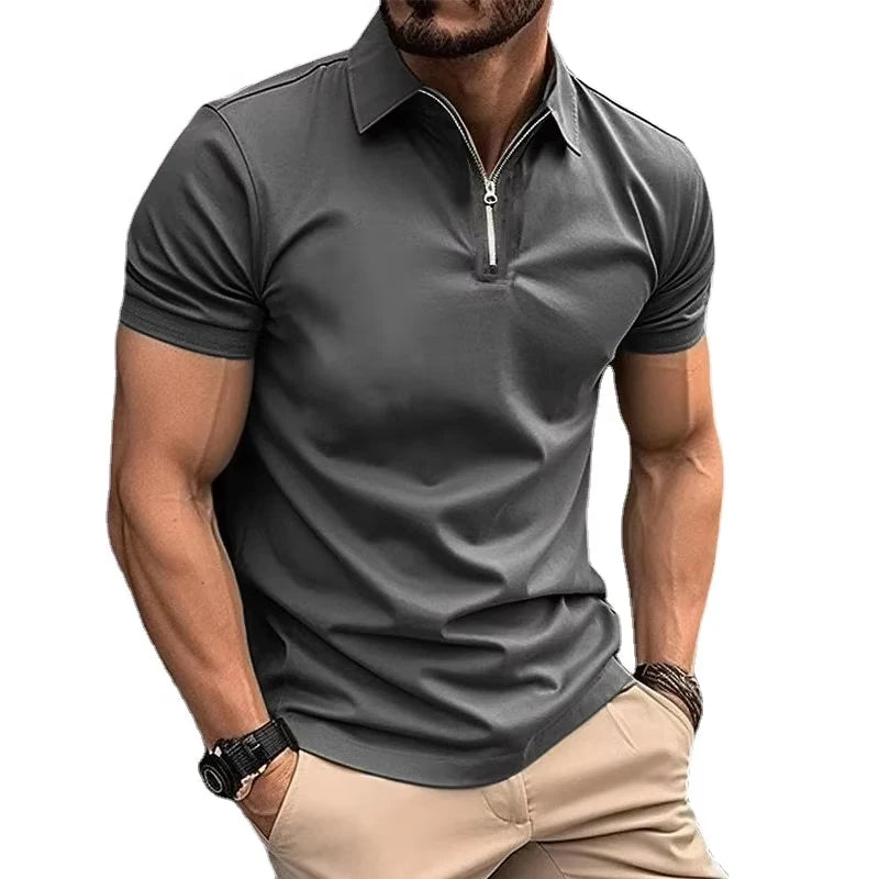 Sommer-Poloshirts für Herren, Hemden mit Viertelreißverschluss, lässig, klassisch, leicht, kurzärmelig, Hemd mit Kragen, atmungsaktiv, Streetwear