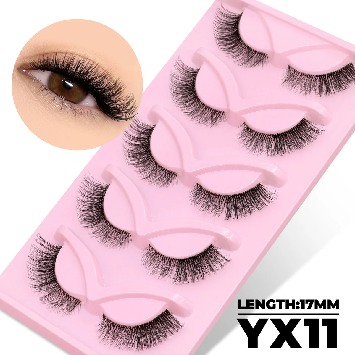 GROINNEYA Katzenaugen-Wimpern, 5 Paar, natürliche künstliche Wimpern, klare Band-Wimpern, natürliches, langes, geflügeltes Ende, längliche Wimpern, Make-up