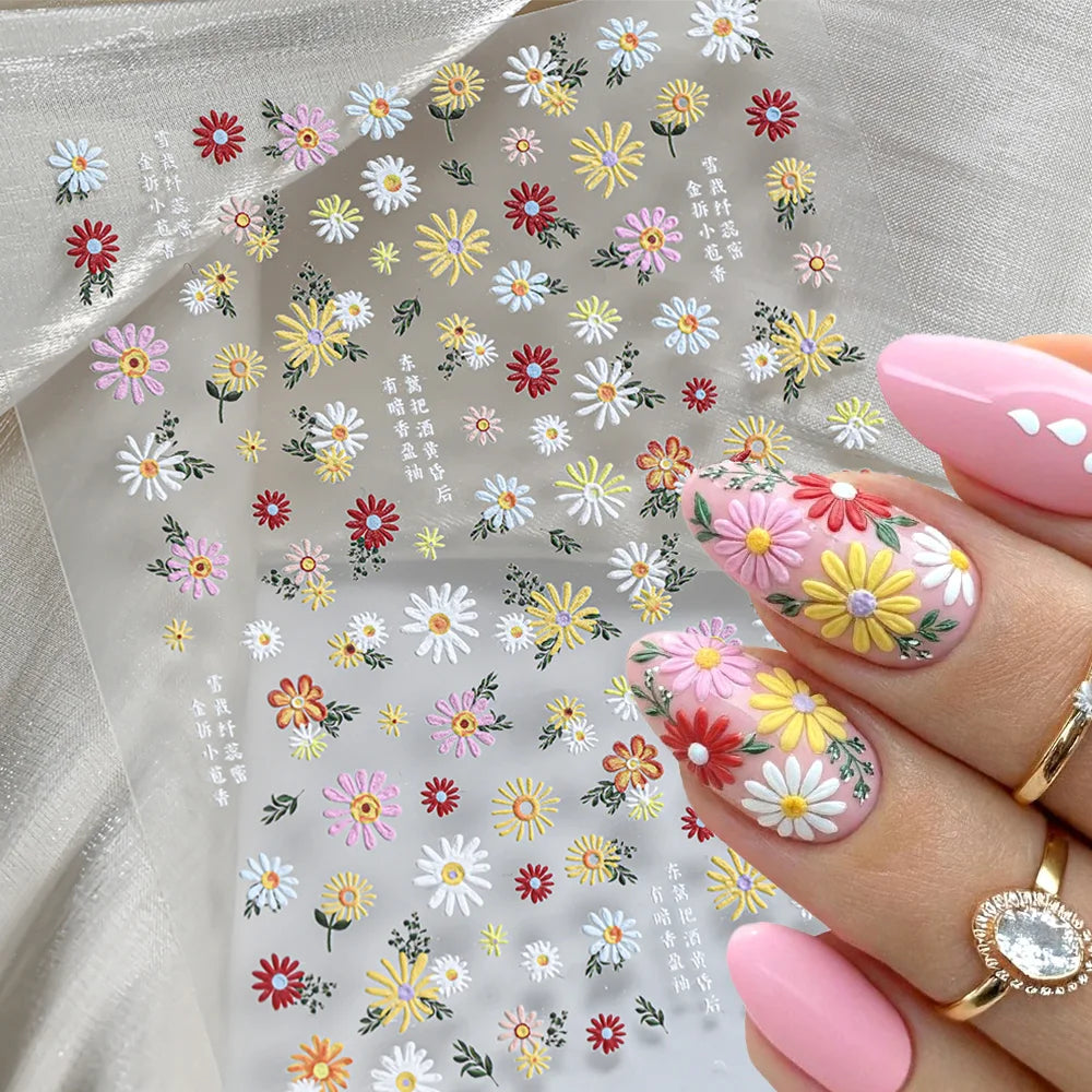 1 Stück Niedlicher Bienen-Frangipani-Blumen-Nagelaufkleber 5D Geprägte Fünfblättrige Blüte Marienkäfer Biene Insekten-Nagelsticker Sommer-Nagelaufkleber