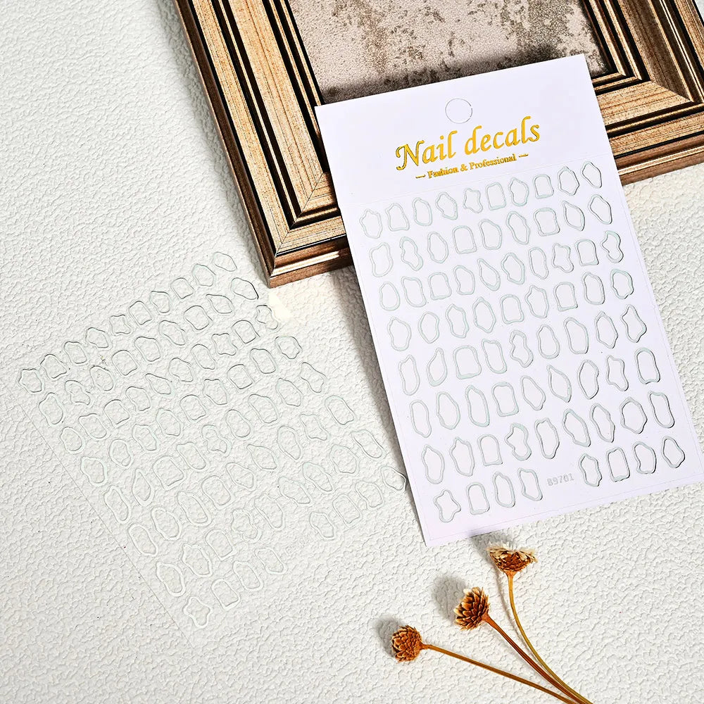 1Pc 3D Gold Hohl Unregelmäßige Geometrische Nagel Aufkleber Holo Metall Rahmen Gold/Silber Aufkleber Platz Selbst Klebe sliders Nagel Deco