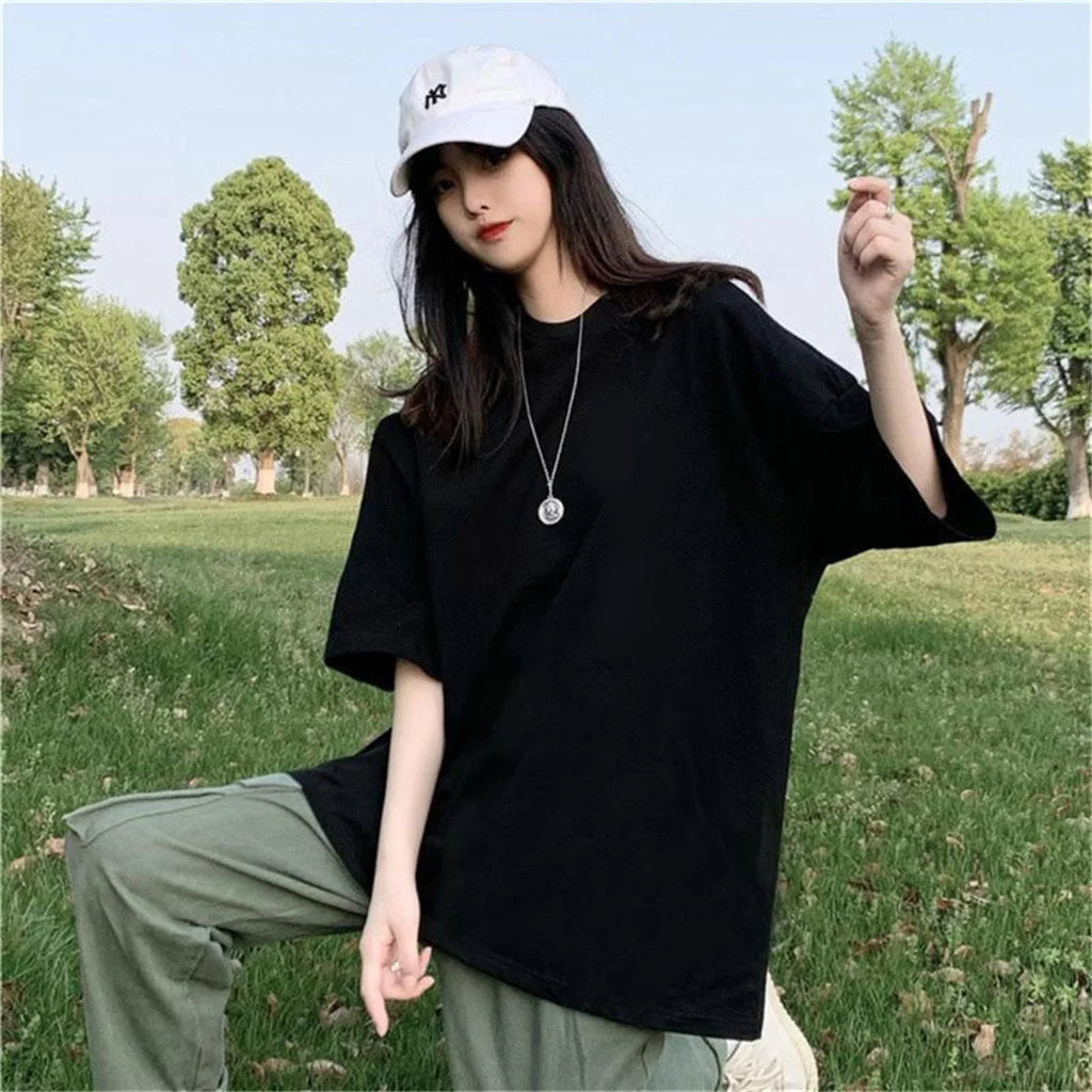 100% Polyester Mode solide kurz ärmel ige T-Shirt Frauen Frühling Sommer Rundhals ausschnitt gerade weiß schwarz Top für Frauen Mädchen