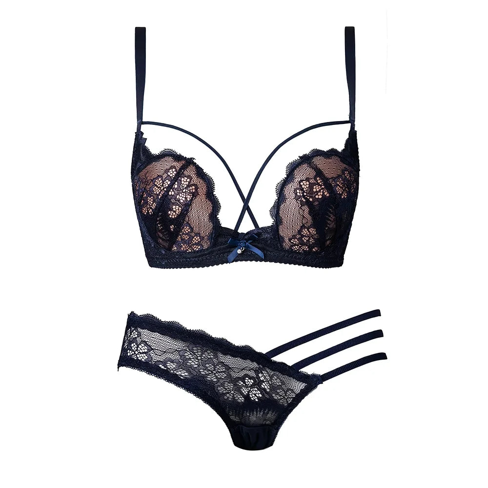 Eleganter, rückenfreier BH mit tiefem V-Ausschnitt, transparentes rotes Spitzen-Bralette für kleine Brust, dünnes Raff-Dessous-Set für Damen, tushy Bright Red Plunge AB