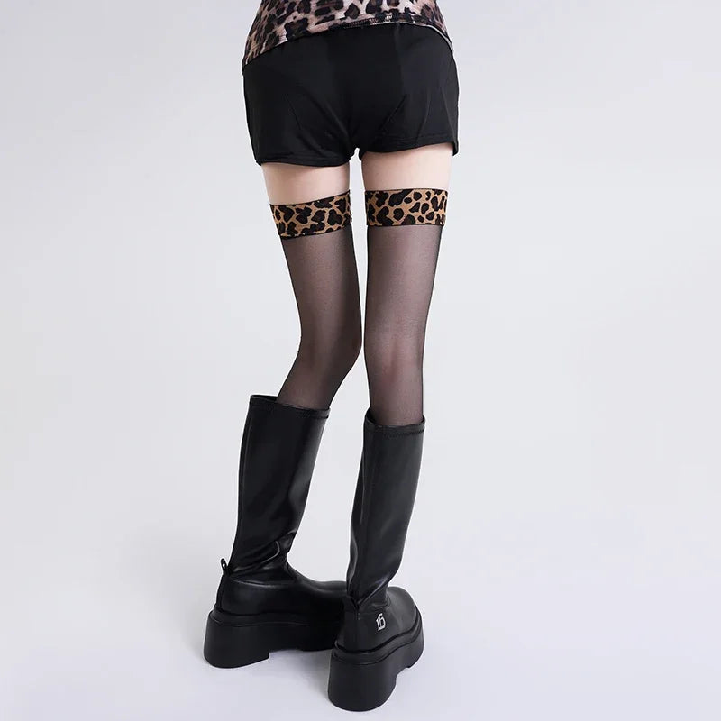 1 Paar Sommer dünne Dame Sexy Leopardenmuster Strümpfe atmungsaktiv bequem modisch würziges Mädchen Spleißen kniehohe lange Socke