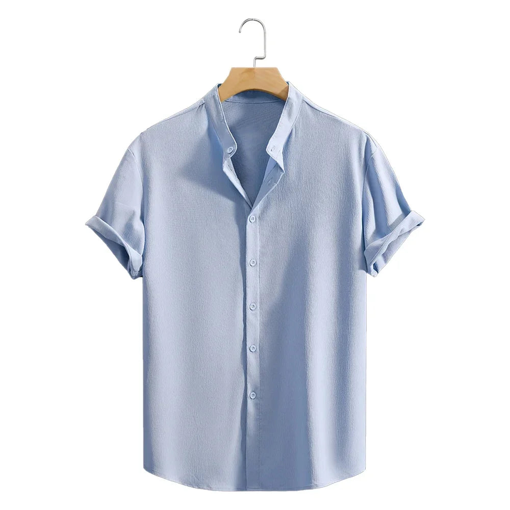 Sommer Männer Casual Henley Hemd Kurzarm Grundlegende T Shirt Baumwolle Einfarbig Taste Atmungsaktive Top Strand Oversize-Shirt Mann