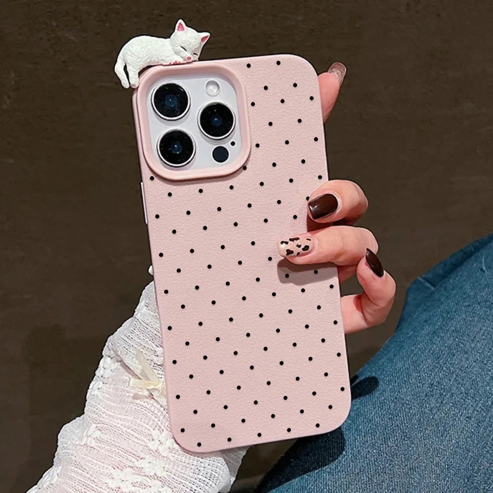 3D süße Katze Leder Dot Hülle für iPhone 17 11 15 16 12 13 14 Pro Max 16 15 Plus 17 Air iPhone 17 17 schöne stoßfeste Abdeckung Funda