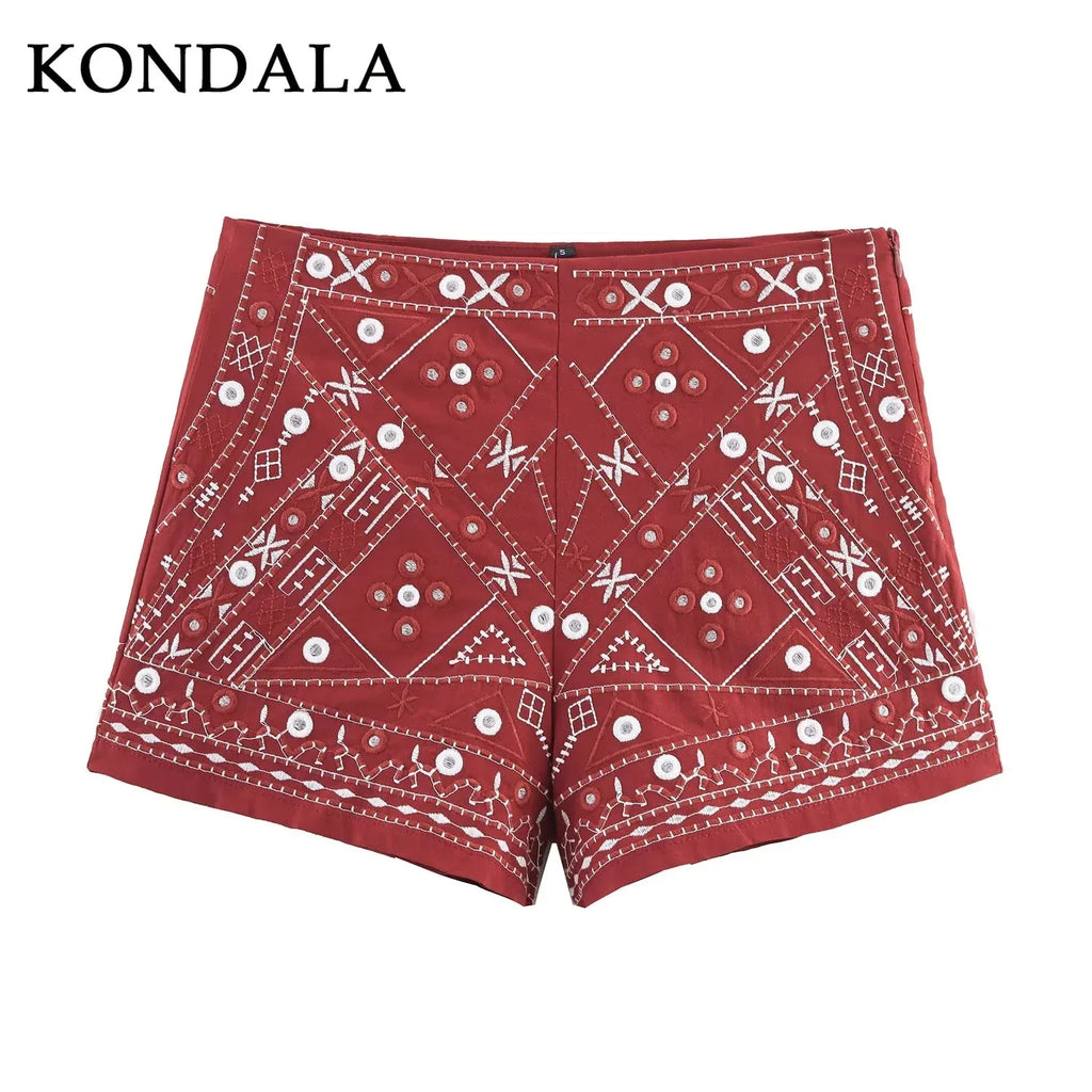 KONDALA 2026 Frühling Sommer Streetwear Stickerei Damenanzüge Mode V-Ausschnitt Einreihige Ärmellose Westen Schicke Mini-Shorts