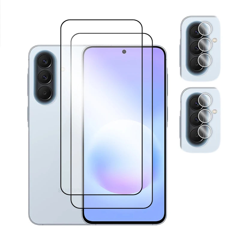 6in1 Schutzglas für Samsung Galaxy A57, für Samsung A07 A17 A37 A57, gehärtetes Glas, 2.5D Vollschutz-Displayschutzfolie für A57, Linsenschutzfolie