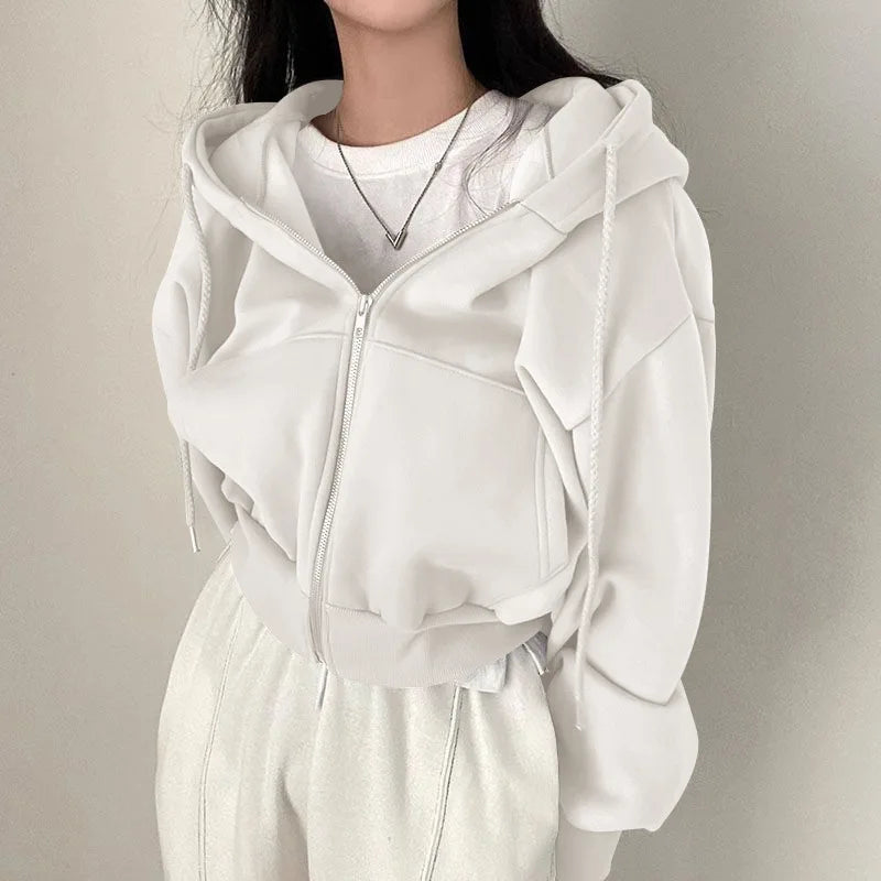 Frühling Und Herbst Neue Vielseitige Zipper Mit Kapuze Sweatshirt Frauen Casual Mit Kapuze Y2K Langarm Top Frauen Lose Und Entspannen zurück Mantel