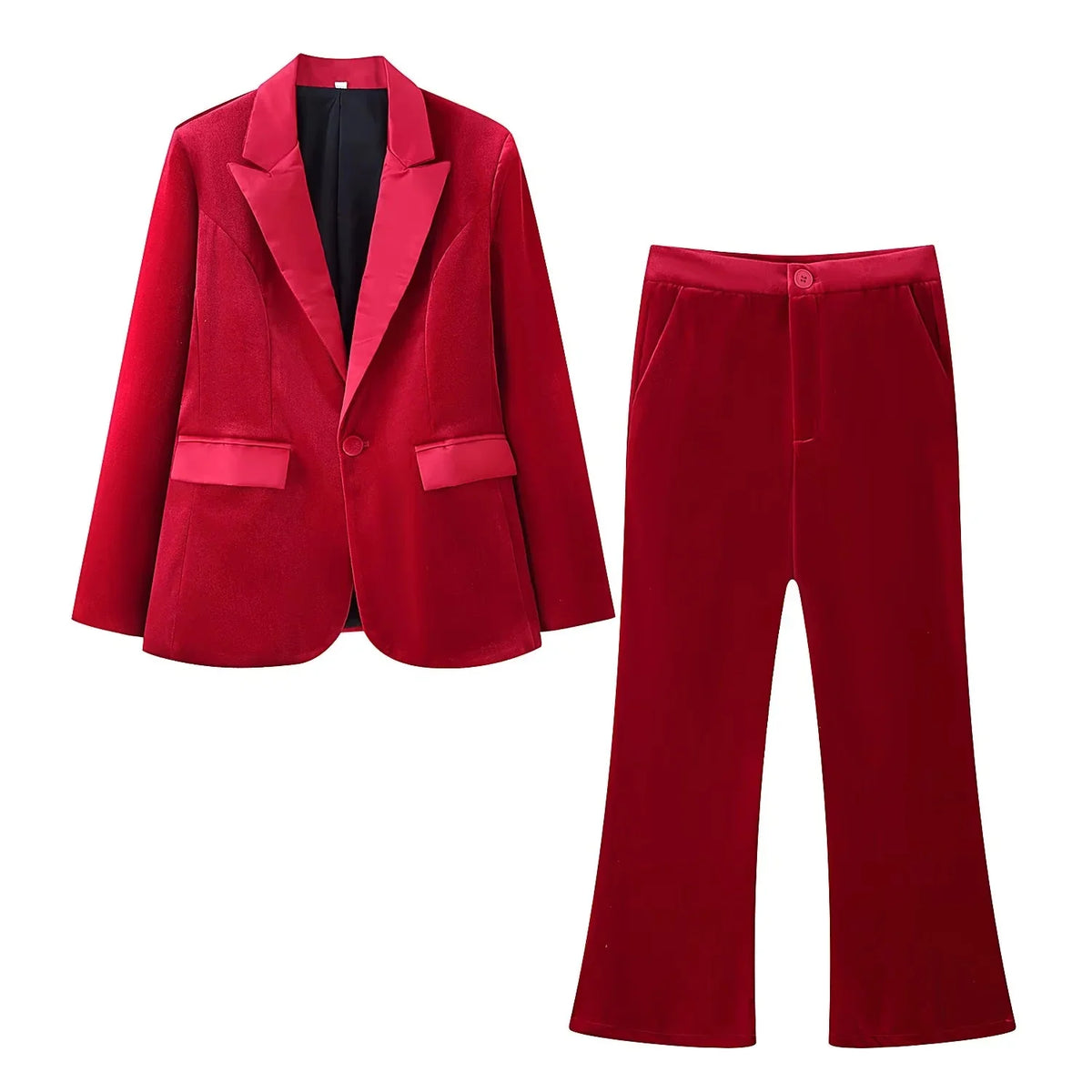 KONDALA Damen Büro-Samt-Slim-Blazer-Set Revers V-Ausschnitt Slim-Blazer mit Taschen Hose Neue Mode 2026 Frühling Herbst Elegantes Set