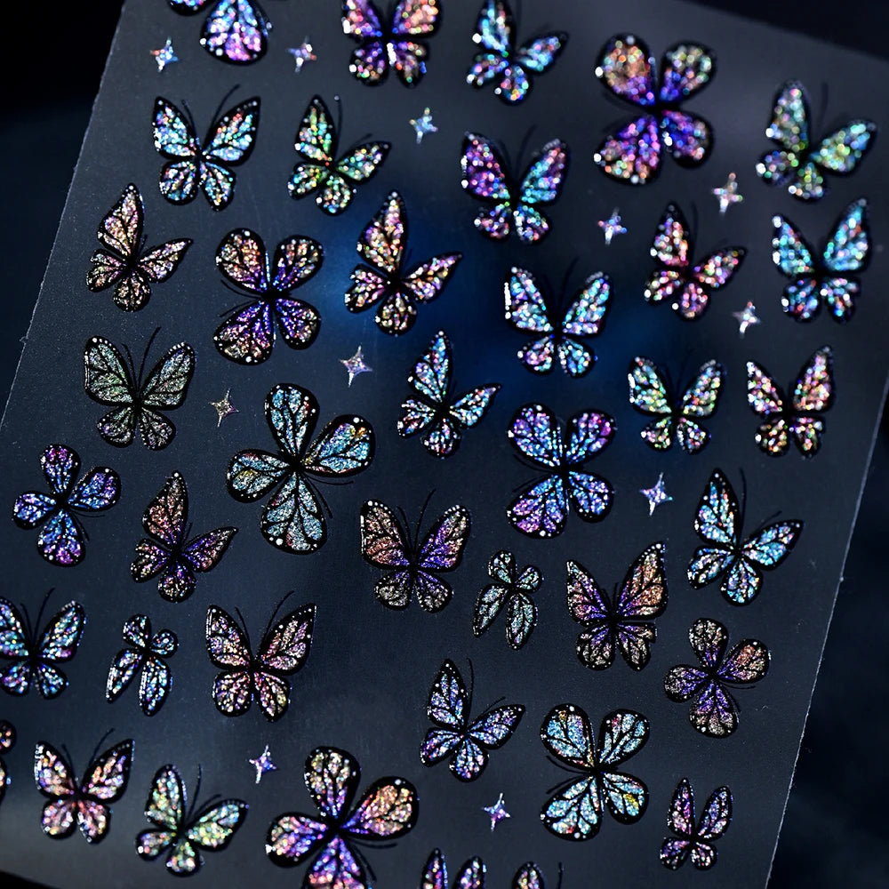 5D Glänzende Schillernde Glitzer-Schmetterling Nagelaufkleber Holographische Katzenauge-Schmetterlinge Nagelsticker Selbstklebende Nageldekoration*1Stk