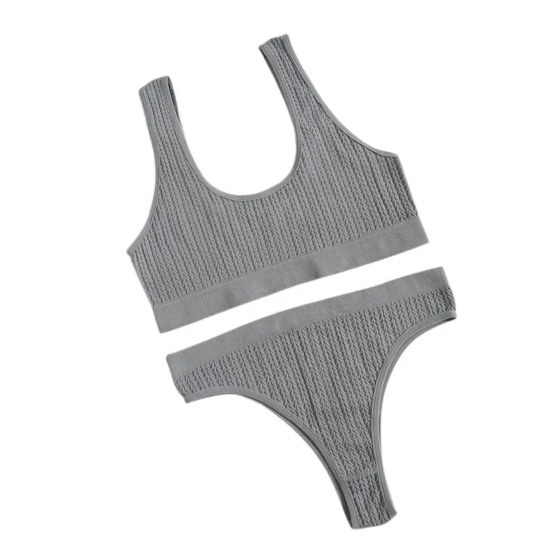 Frauen Nahtlose Bh Set Rippen Tangas G-String Hohe Taille Unterwäsche Weibliche Nonwire Büstenhalter Bequeme Sport-Bh Sexy Dessous Set