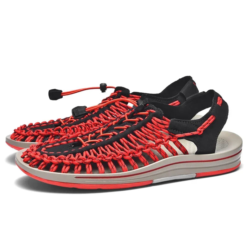 Sommer Herren Sandalen Mode handgemachte Webdesign Strand Sandalen atmungsaktive lässige flache Sandalen Outdoor Paare Sandalen Größe 48