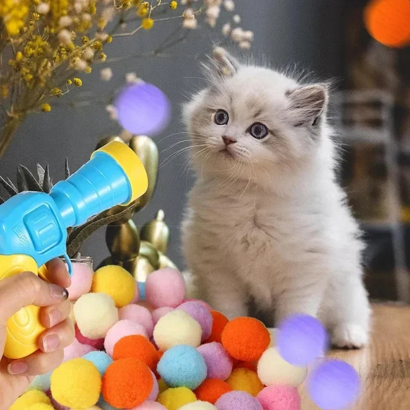 Katze Spielzeug Automatische Ball Launcher Training Spielzeug Für Haustier Kätzchen Kreative Mini Schießen Pistole Spiele Stretch Plüsch Spielzeug Pet Liefert