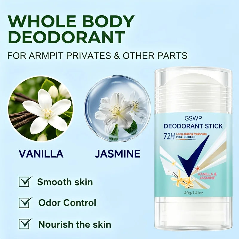 GSWP Vanille & Jasmin Deodorant Stick, 72-Stunden Langanhaltende Frische, Geeignet für den Ganzen Körper. 40g/80g