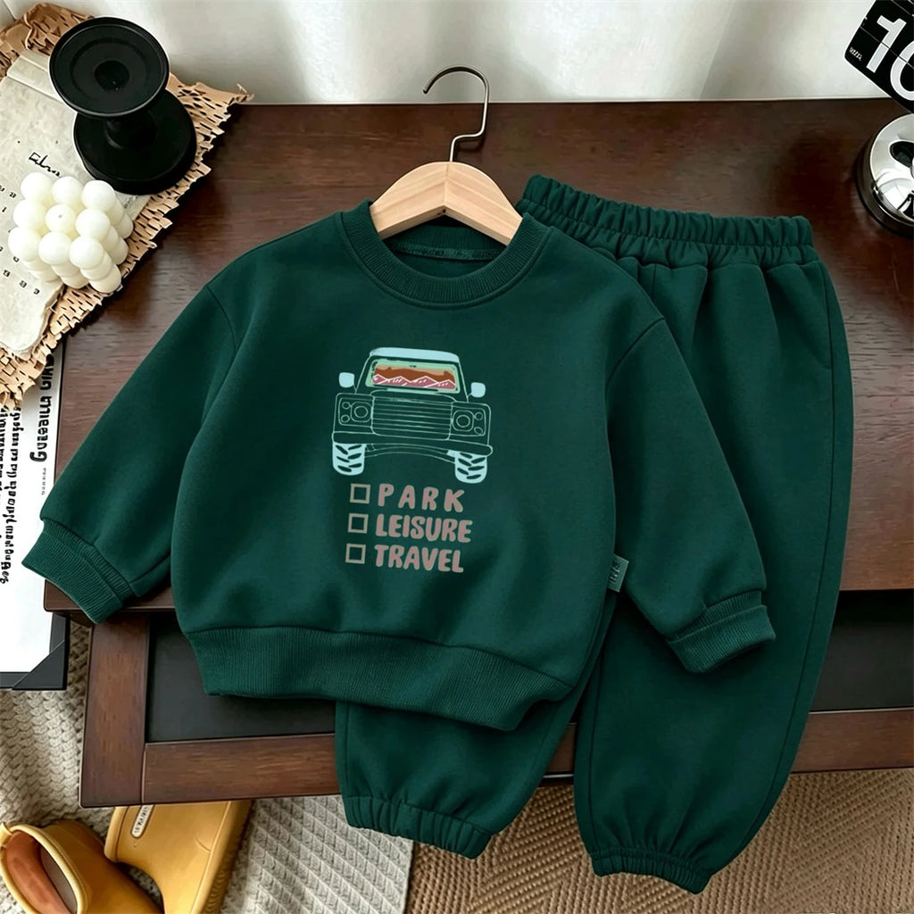 Modischer Hoodie und Weite Hose 2-teilig Kleinkinder Neues Bedrucktes Oberteil Kinder Neues Design Sweatshirts Einfarbige Hosen Anzüge Lässiges Outfit