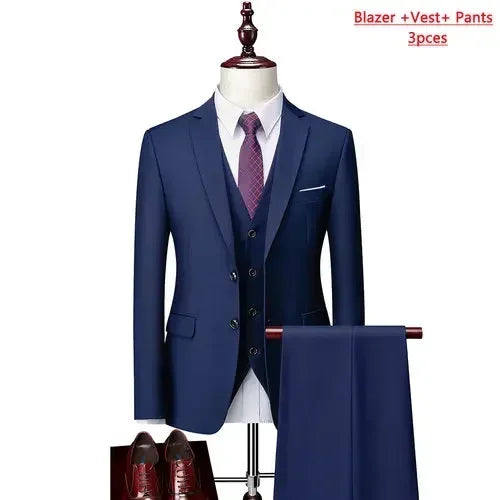 14 Farben M-6XL ( Jacke + Weste + Hose) High-End-Marke formale Business Herren Anzug dreiteiligen Bräutigam Brautkleid einfarbigen Anzug