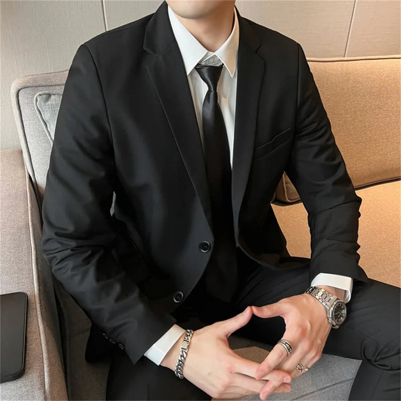 Einfarbiger Anzug Mode Business Hochzeit Gentleman Herren Kompletter Professioneller Vorstellungsgespräch Formeller Lässiger Blazer+Hosen Anzug
