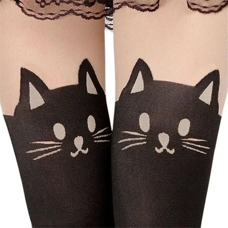 Schöne Lange Socken Cartoon Tier Katze Muster Oberschenkel Strümpfe Über Knie Hohe Socken Katze Druck Frauen Strümpfe Mode Zubehör