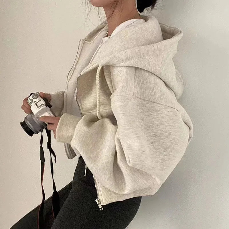 Frühling Und Herbst Neue Vielseitige Zipper Mit Kapuze Sweatshirt Frauen Casual Mit Kapuze Y2K Langarm Top Frauen Lose Und Entspannen zurück Mantel