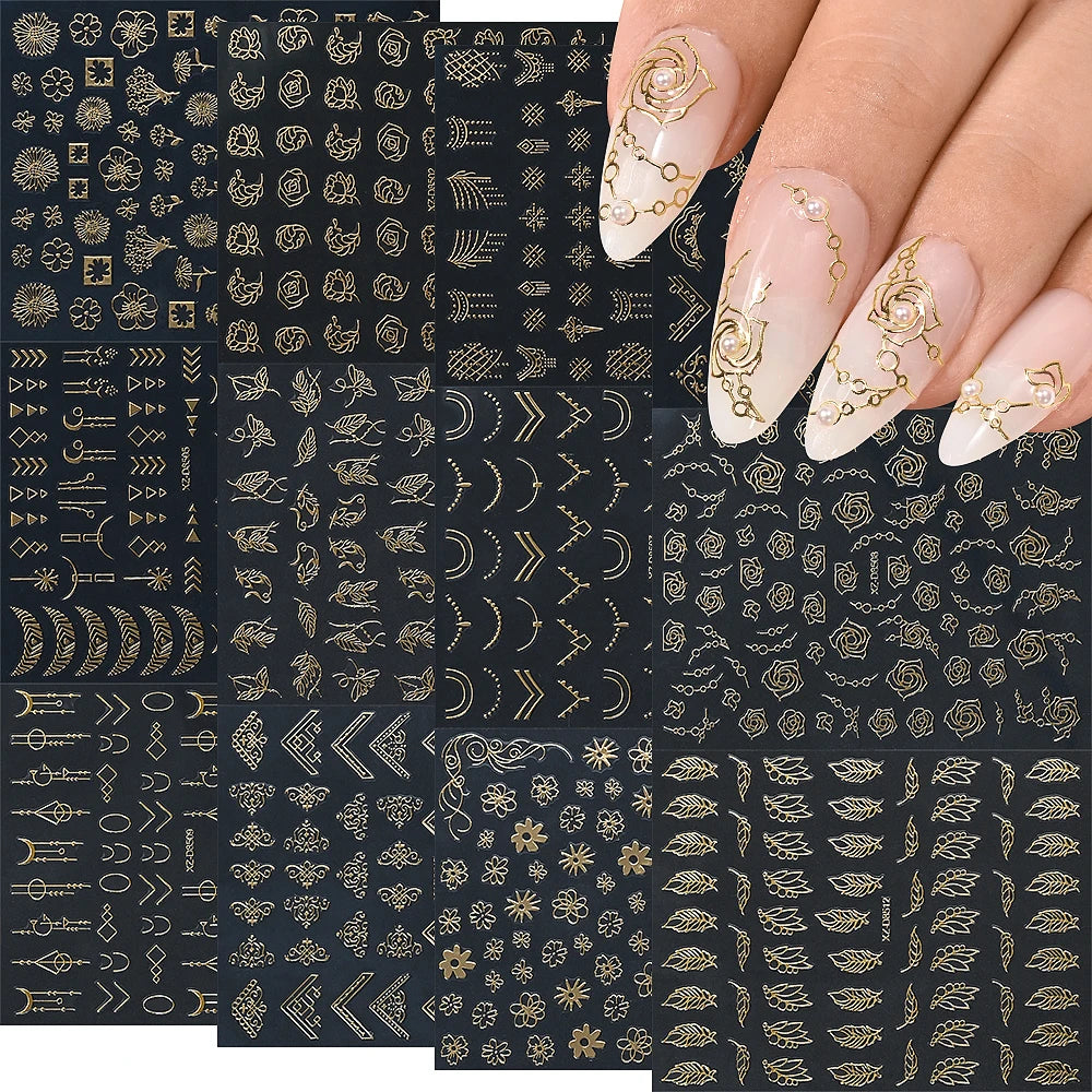 1 Blatt 3D Blattgold Blume Nail Art Aufkleber Blumenstrauß Blütenblatt Retro Nagelaufkleber Selbstklebende Blüte Charmante Maniküre Schieber