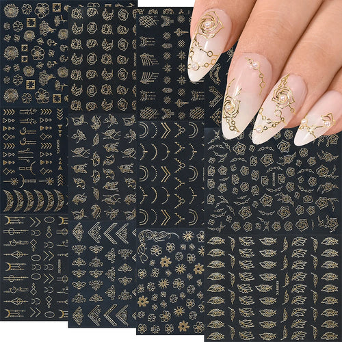 1 Blatt 3D Blattgold Blume Nail Art Aufkleber Blumenstrauß Blütenblatt Retro Nagelaufkleber Selbstklebende Blüte Charmante Maniküre Schieber