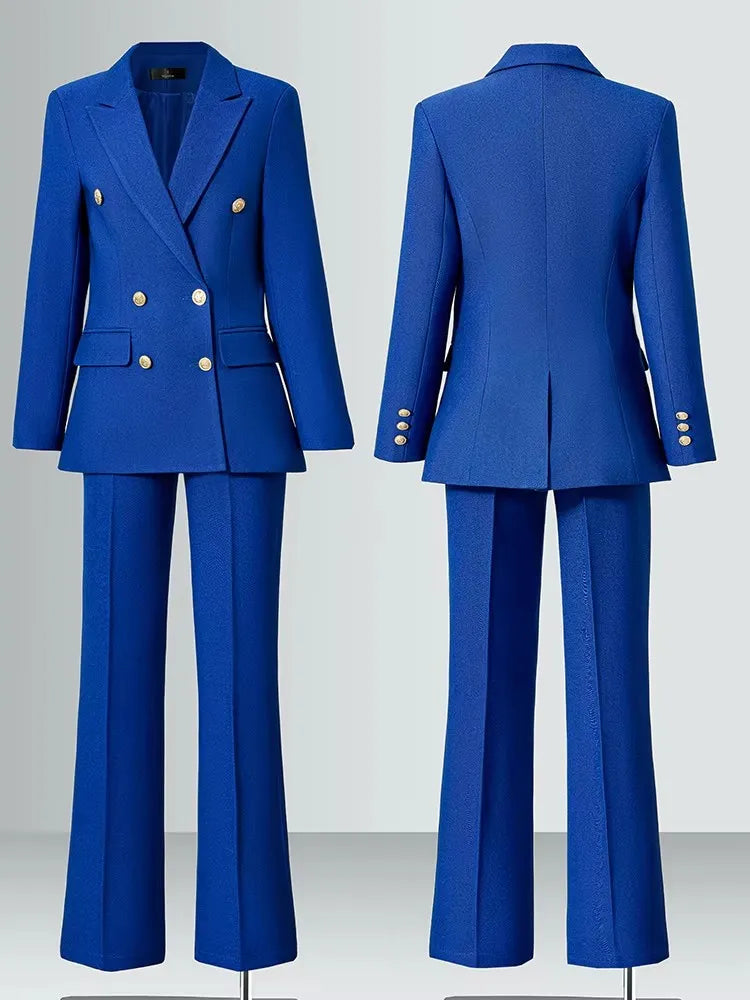 Neuer Eleganter Damen-Zweiteiler: Business-Anzug mit Schmal Geschnittener Jacke und Spitzrevers, Damen-Smoking für Büro und Freizeit (Blazer + Hose)