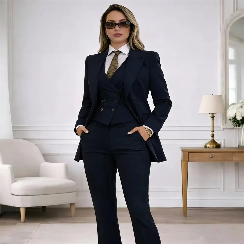 Blazer + Weste + Hose Neuer Damenanzug 3-teilig Business Büroanzüge Slim Fit Damen Smoking Freizeitanzüge für Frauen