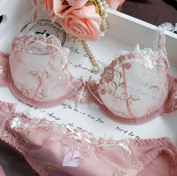 Luxus Europäische und Amerikanische Unterwäsche Frauen Dünne Große Größe Sexy Bh Große Brust Kleine Spitze Transparent Bh Set Perspektive Winter