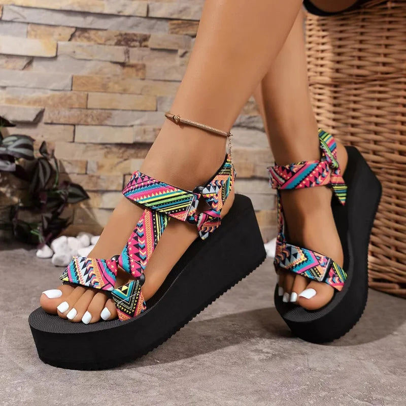 Neue Damen-Sommerschuhe mit dicken Sohlen, bequeme Stoff-Sandalen, Strand-Sandalen mit freiliegender Zehenpartie, leichte Freizeit-Slipper, Zapatos