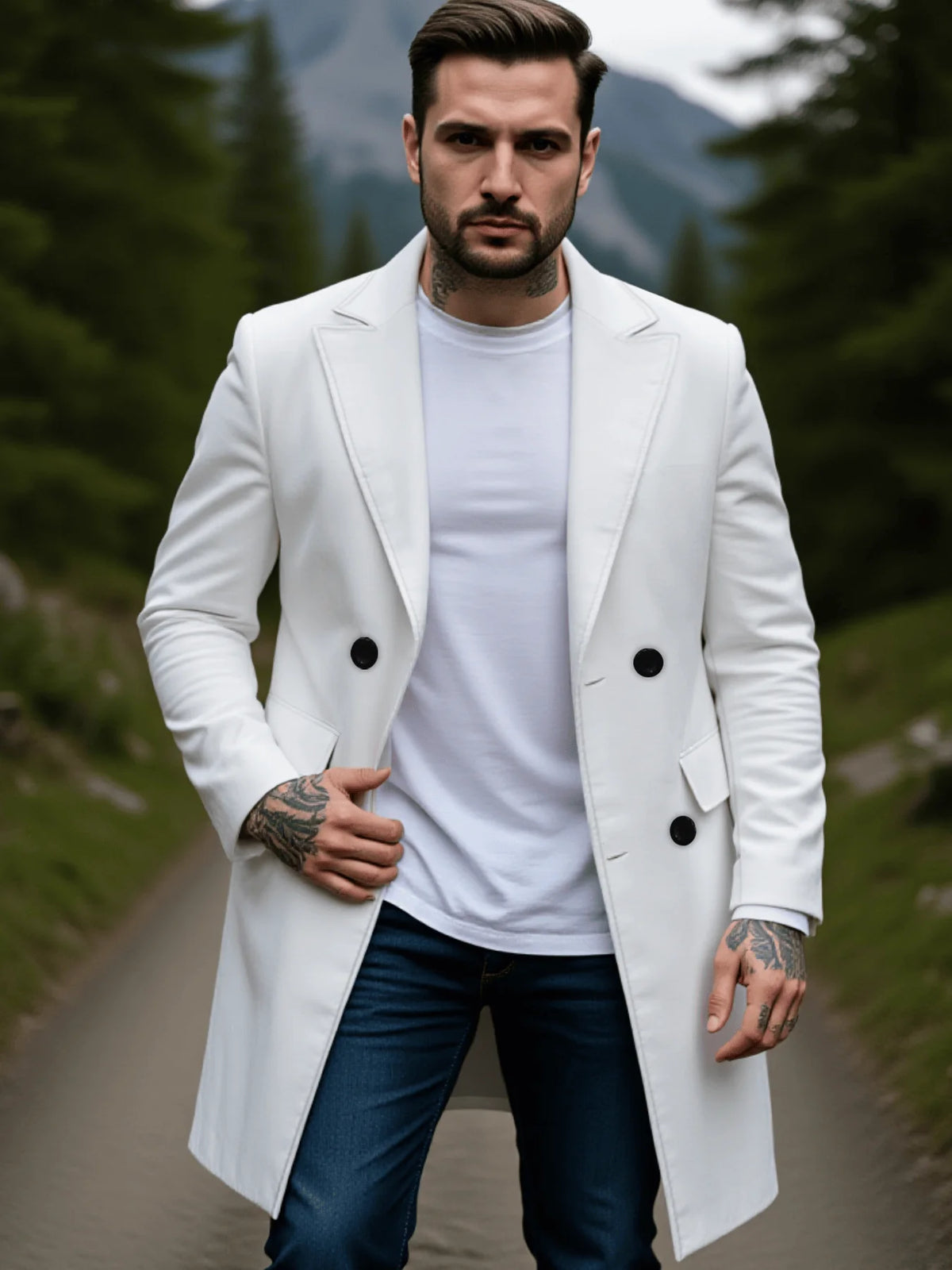 Warmer und dicker Mantel aus Wollmischung für Herren, zweireihig, vollständig gefüttert, perfekt für den frühen Herbst im Freien, Herrenjacke, Straße