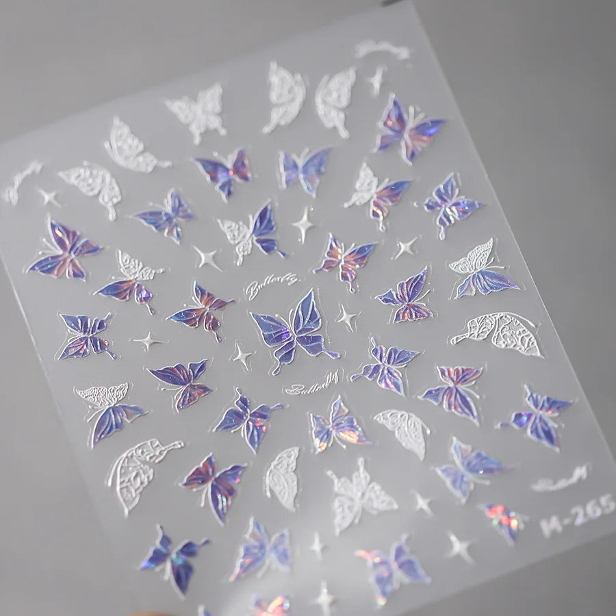 1 stücke 5D Luxus Glitter Blau Schmetterling Nail art Aufkleber Retro Luxus Selbstklebende Transfer Nagel Dekorationen Slider Aufkleber DIY